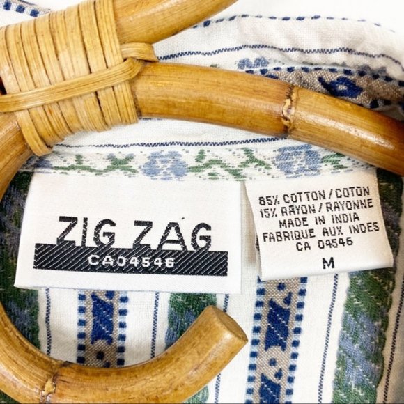 Vintage | Zig Zag | Floral Stripe Short Sleeve Button Front Shirt Size M - Picture 7 of 7